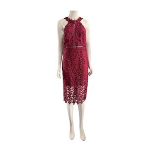 Bardot Burgundy Red Gemma Leaf Lace Halter Cocktail dress